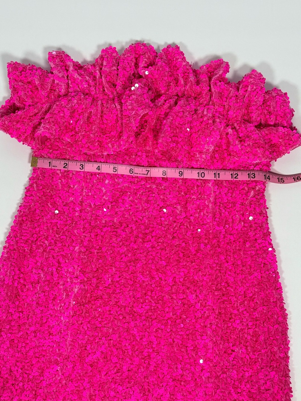 Strapless Sequin Ruffle Mini Dress Homecoming - Hot Pink - Picture 9 of 9